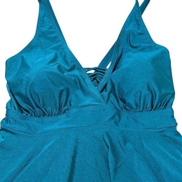 BloomChic Women's Plus Size 22W Teal Swimdress Tummy Control Skirted - Picture 3 of 8
